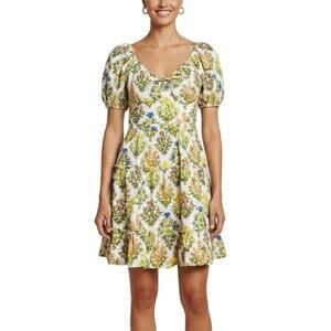 Laundry by Shelli Segal Floral Tiered Dress Yellow V Neck Women Size 0 NWT